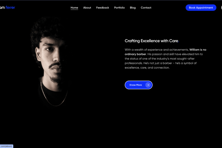 William standing confidently inside Hustler’s Barbershop in Pinole, California